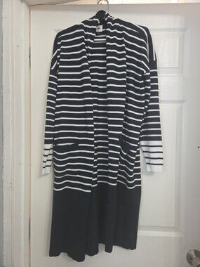Cabi Womens Blue White Striped Boathouse Cardigan Long Sweater 6243 NWOT Small
